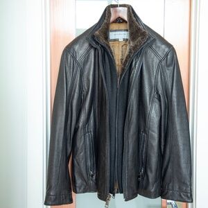 ANDREW MARC FUR TRIMMED LEATHER JACKET